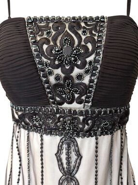 Sue Wong Dress NWT Black and Cream Beaded Midi Dress Size 6